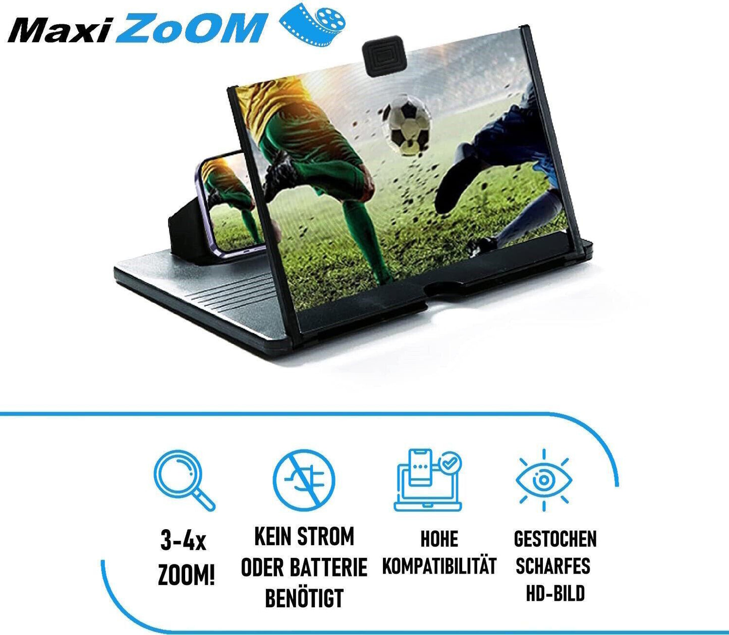 MAXIZOOM Handy 3D Bildschirm Lupe Smartphone Vergrößerungslupe Projektor 12"