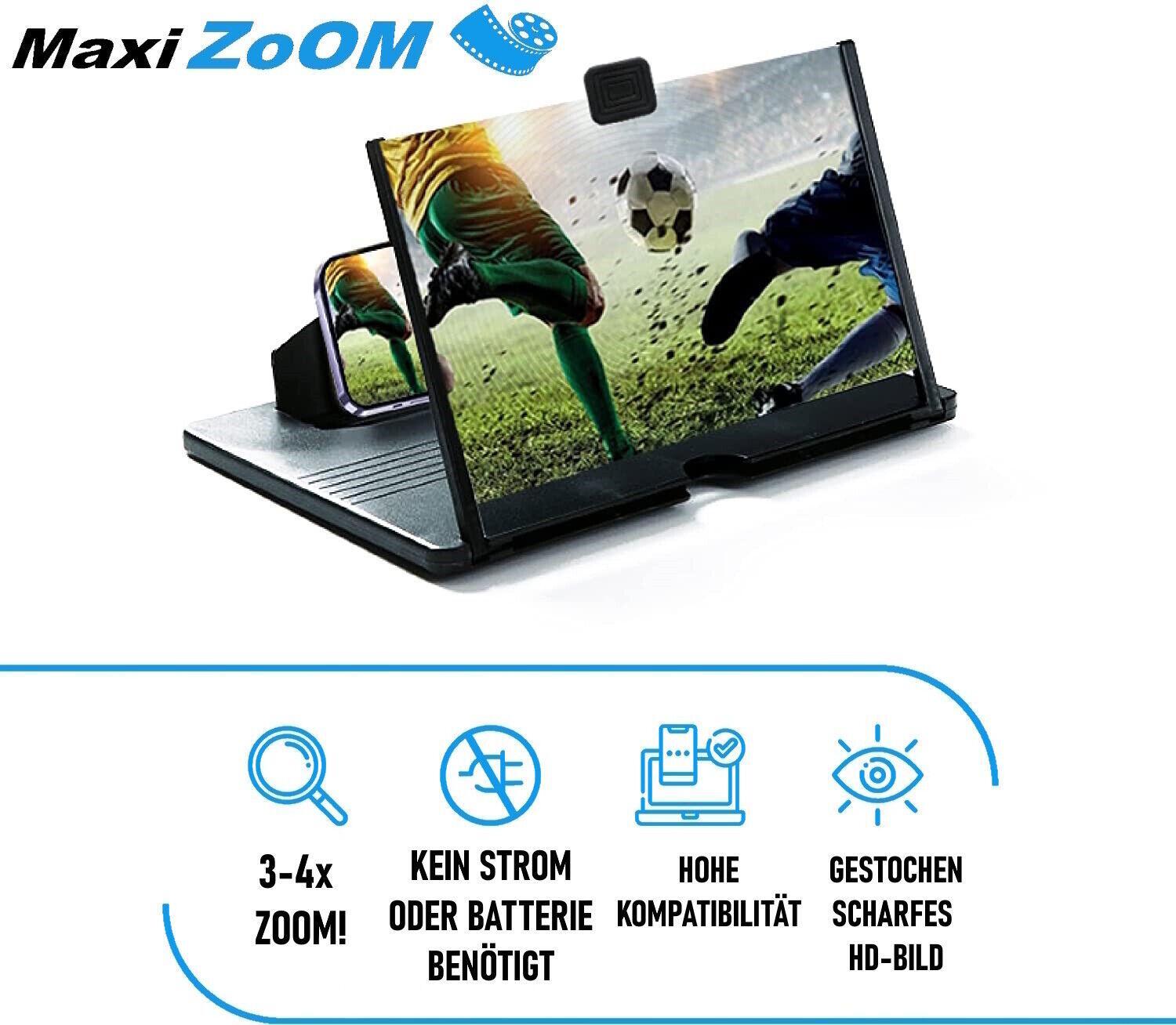 MAXIZOOM Handy 3D Bildschirm Lupe Smartphone Vergrößerungslupe Projektor 12"