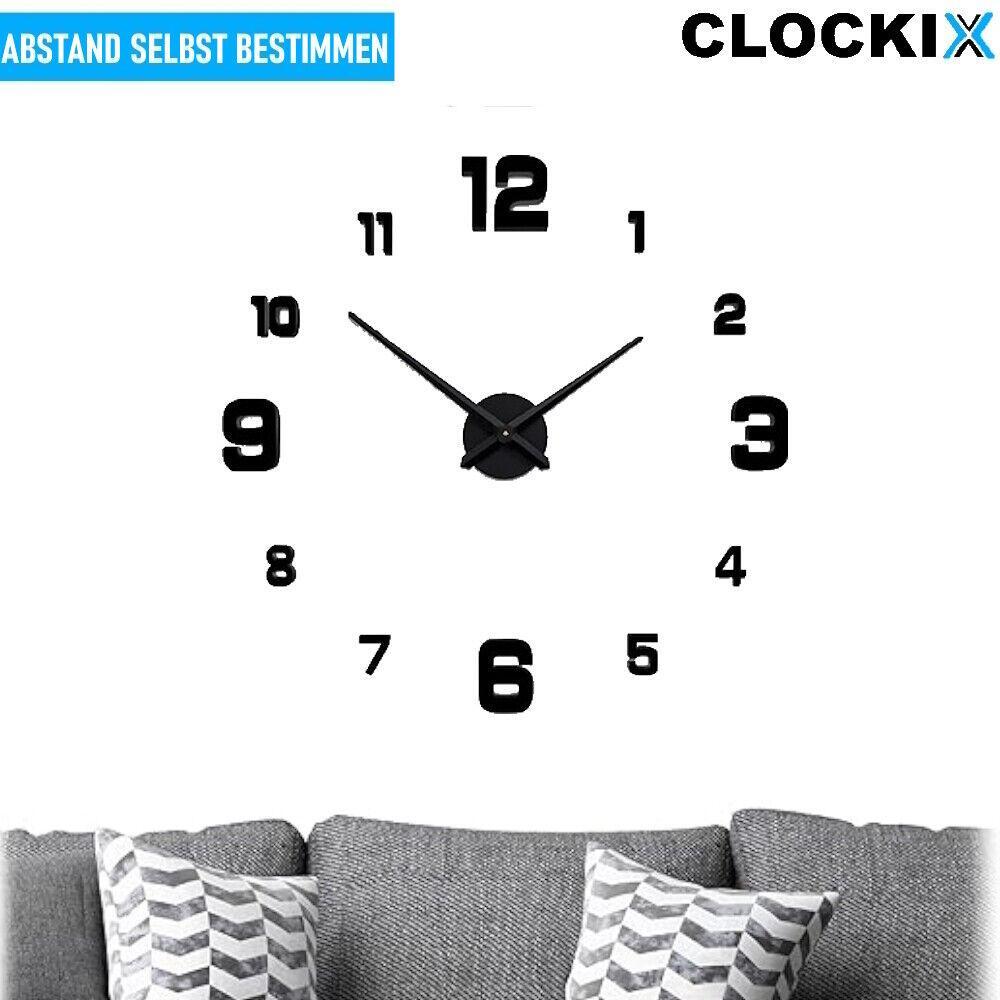 CLOCKIX Wanduhr Aufkleber 3D-Effekt Wandtattoo DIY Design Deko Uhr Wohnzimmer