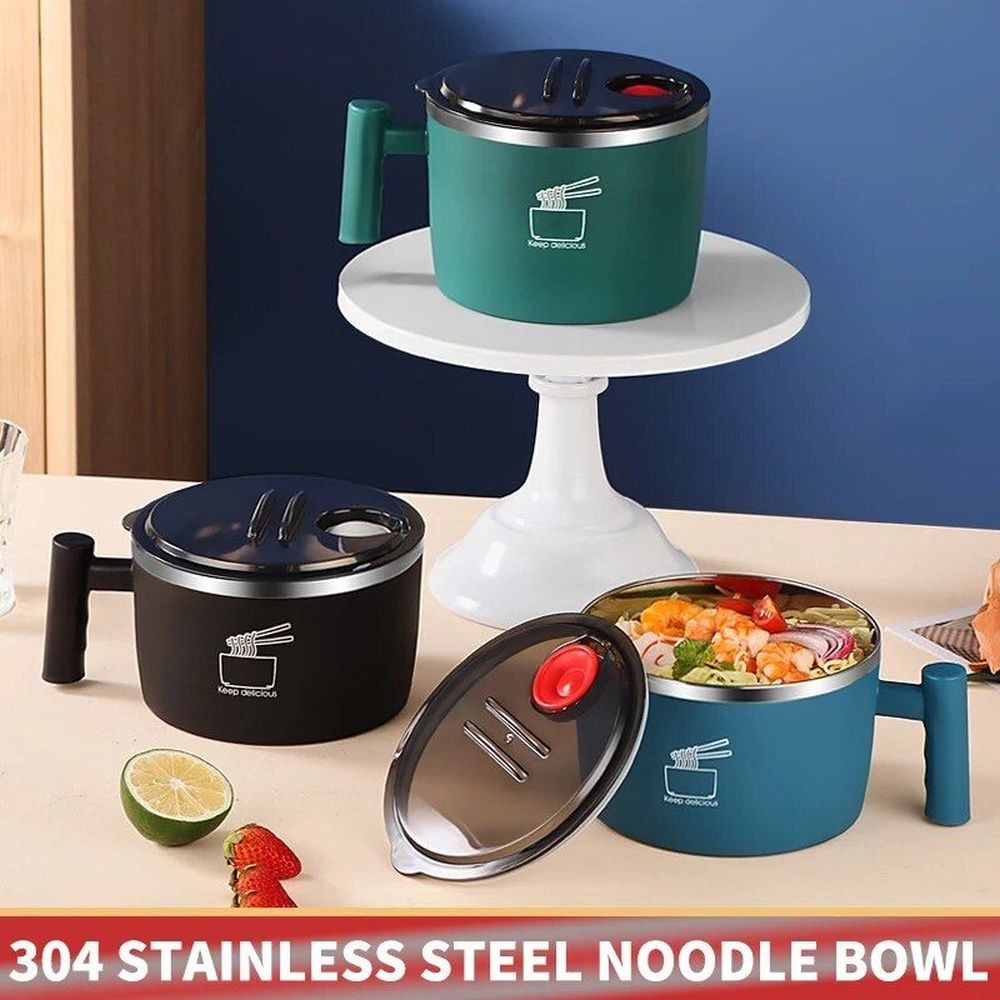 Edelstahl-Schüssel mit Deckel für Instant-Nudeln, tragbar DE.