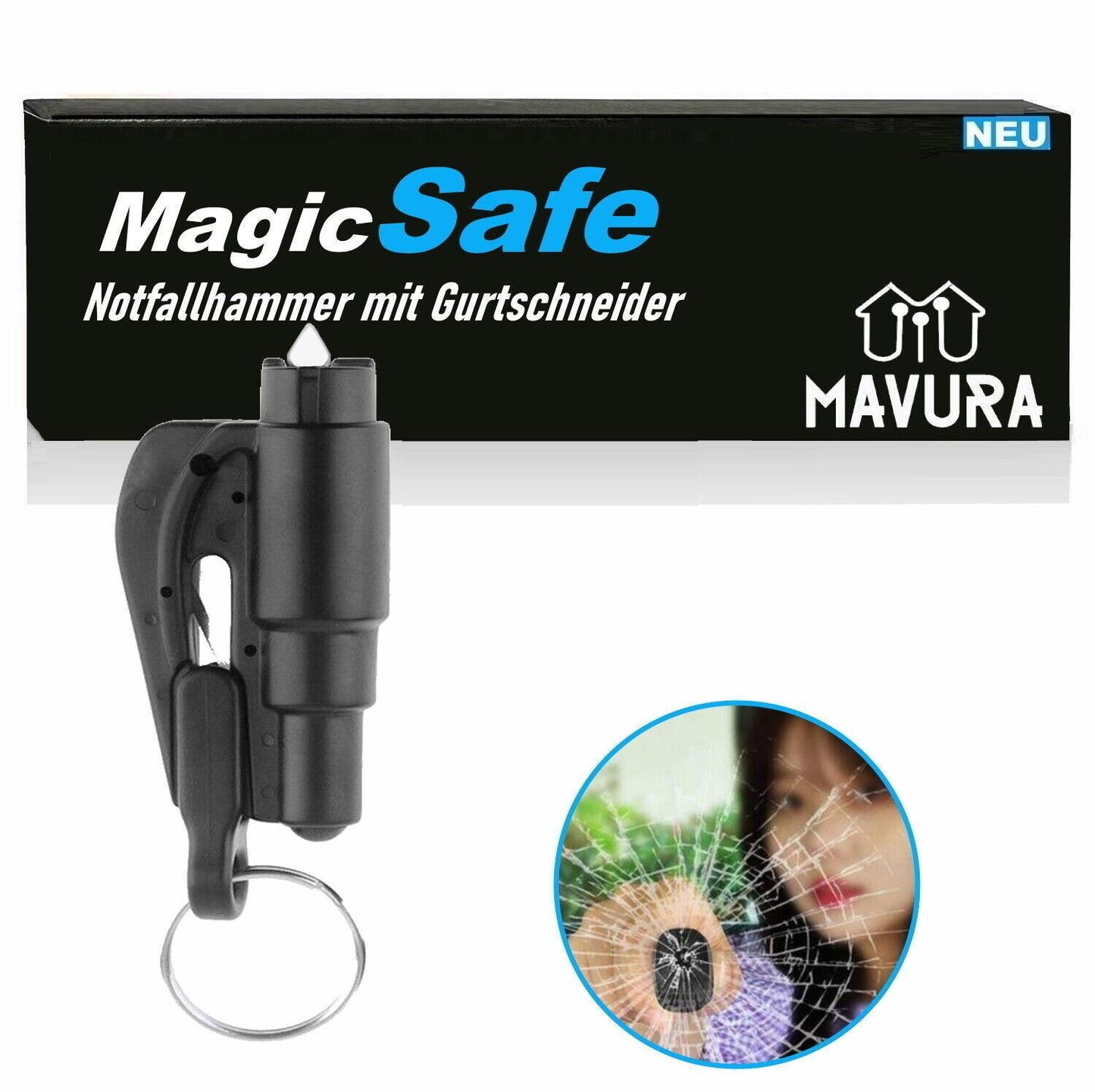 MagicSafe Notfallhammer Rettungswerkzeug mit Gurtschneider Glashammer Autohammer