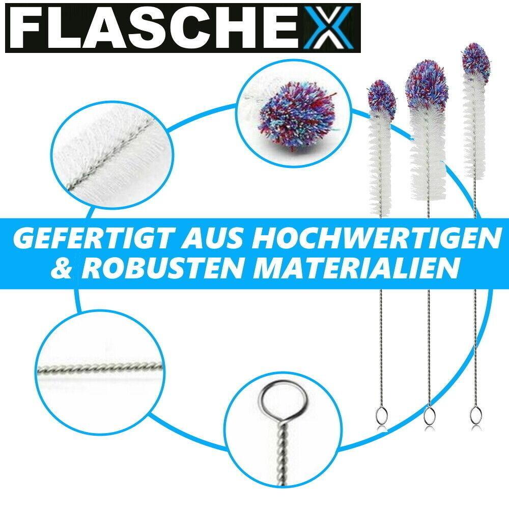FLASCHEX Universal Flaschenbürste 3er Set Glas Flaschen Reiniger Sodastream lang
