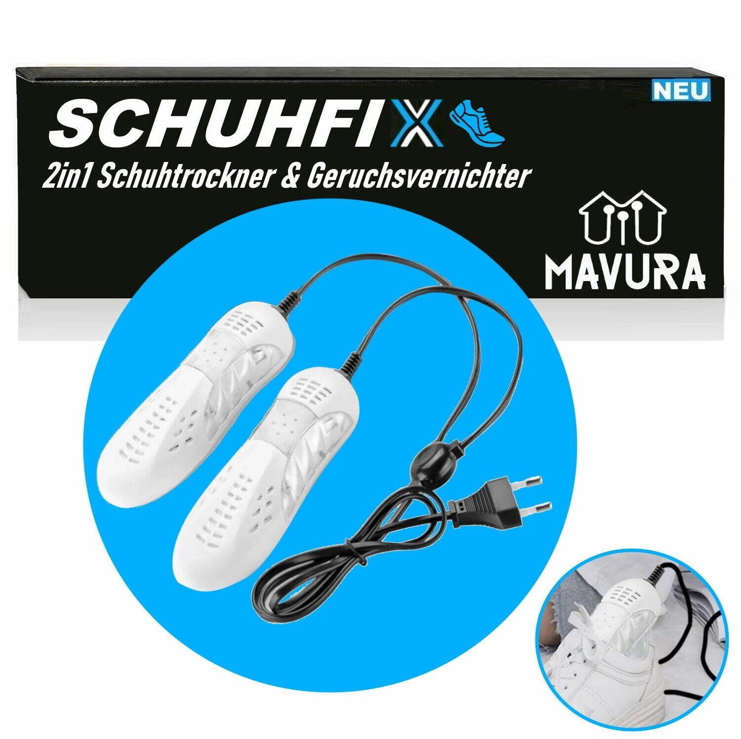 SCHUHFIX Geruchsvernichter Elektrischer Stiefeltrockner Schuhwärmer mit UV