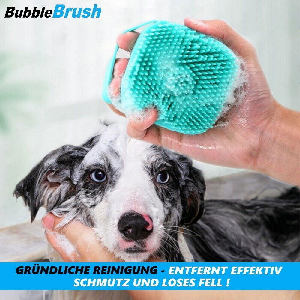 BUBBLEBRUSH Fellpflegebürste Badebürste Hund Katze Waschbürste Shampoo Spender