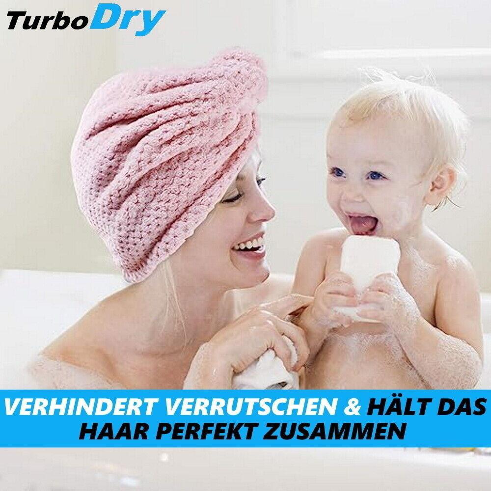 TurboDry Haarturban Turban Handtuch mit Knopf Kopfhandtuch Haartrockentuch 2er