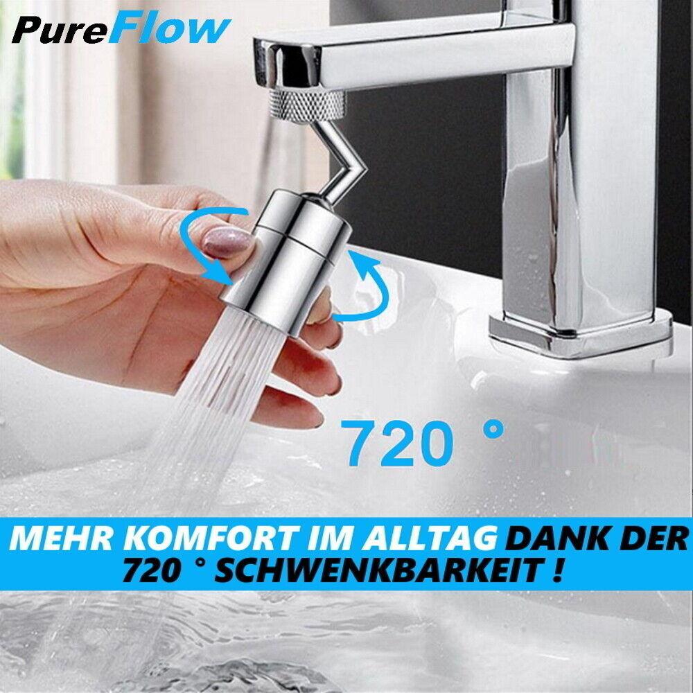 PureFlow Universal Spritzfilter Schwenkbrause Wasserhahnaufsatz 720° Brause