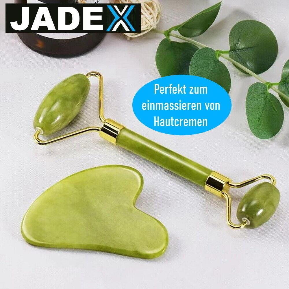 JADEX Premium Jade Roller Set Face Roller Massagegerät Gua Sha Gesichtsmassage