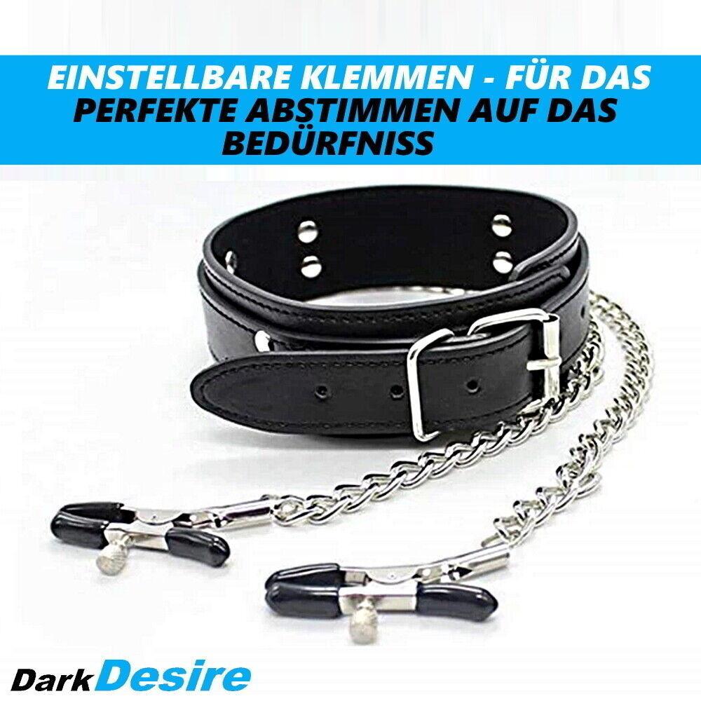 DarkDesire BDSM Fetisch Nippel Klemmen mit Halsband Einstellbare Brustklemmen
