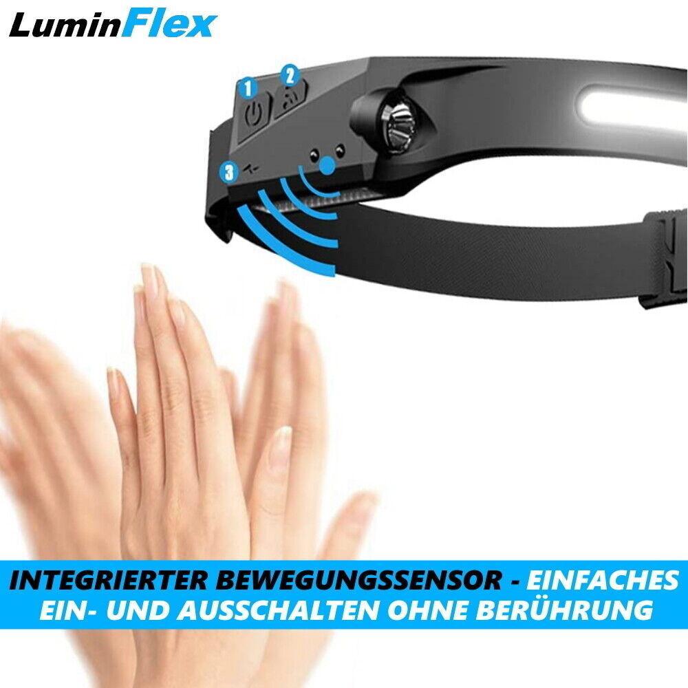 LuminFlex LED Stirnlampe Kopflampe COB 5 Modi 230° aufladbar wasserdicht extrem
