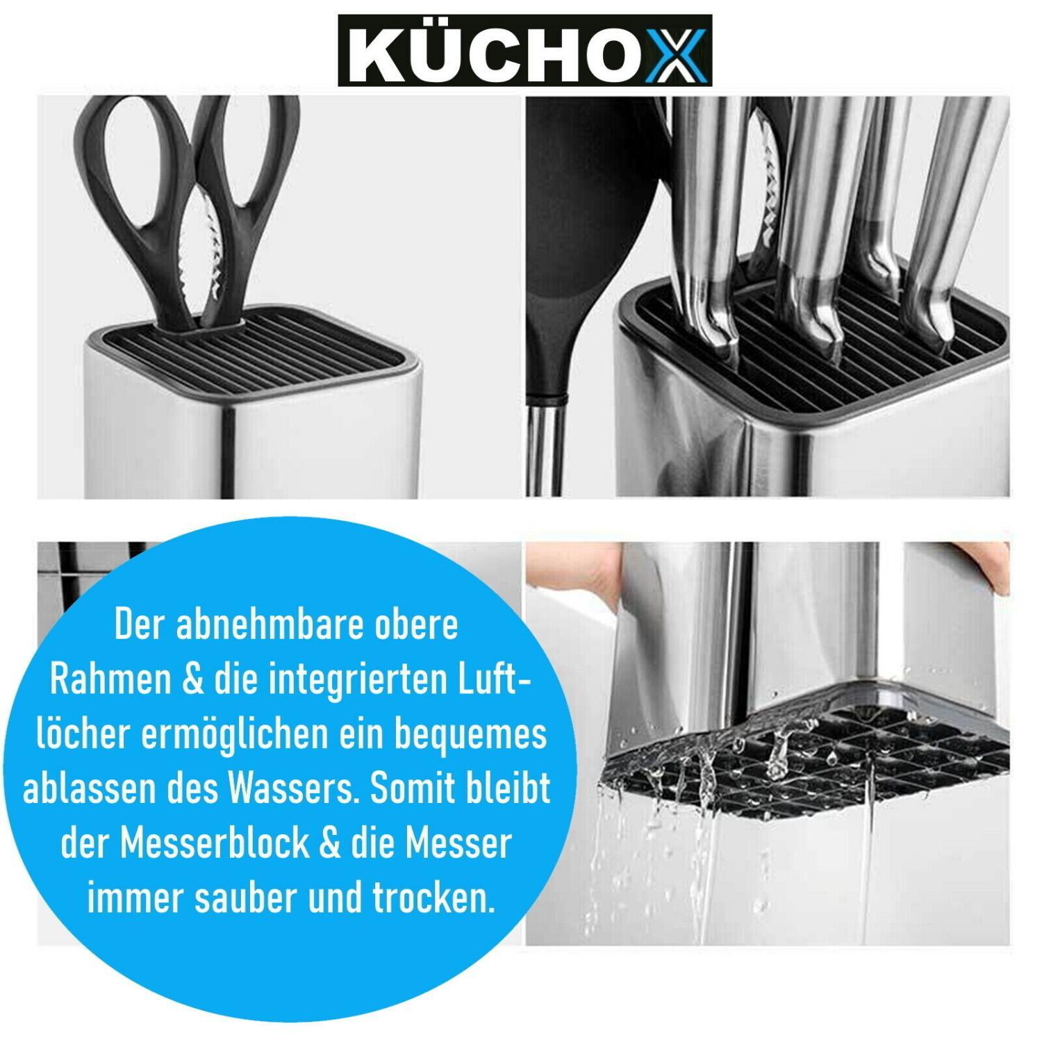KÜCHOX Edelstahl Messerblock ohne Messer Küchenhelfer Organizer unbestückt 2in1