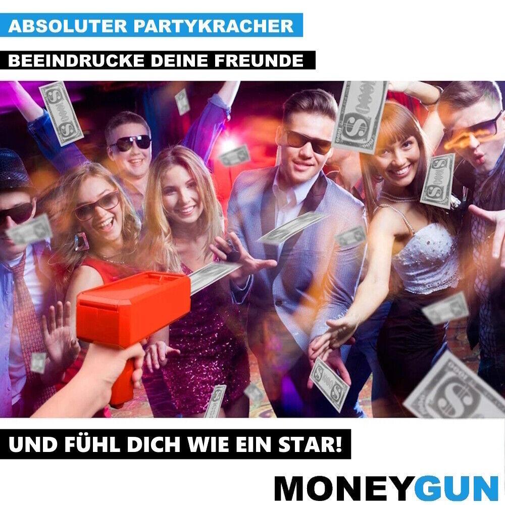 MONEYGUN Spielzeug Geld Pistole Party Revolver Banknoten Cash Gun m. Fake Dollar