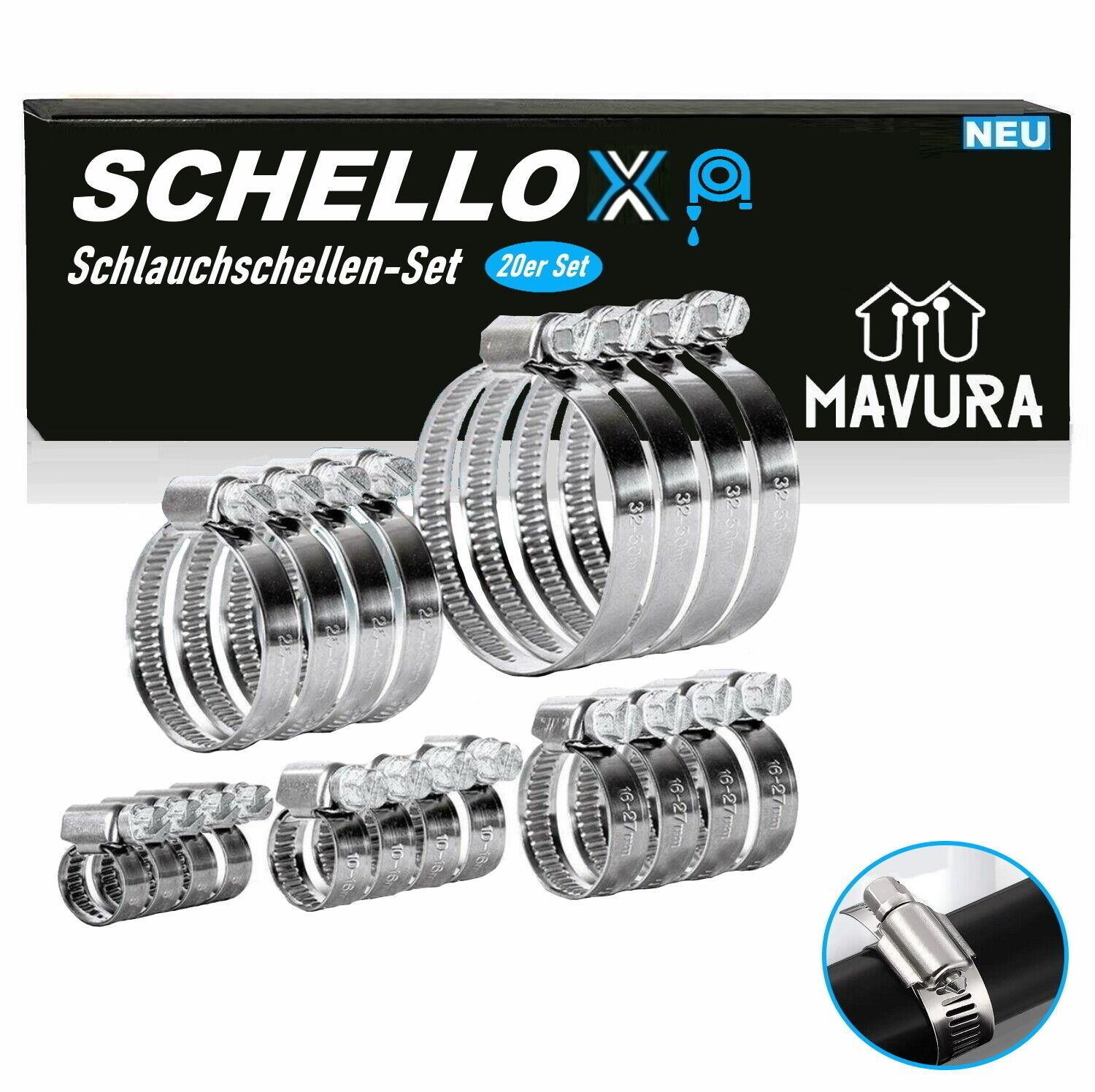 SCHELLOX Schlauchschellen Set Rohrschellen Edelstahl Schlauchklemmen [20x]