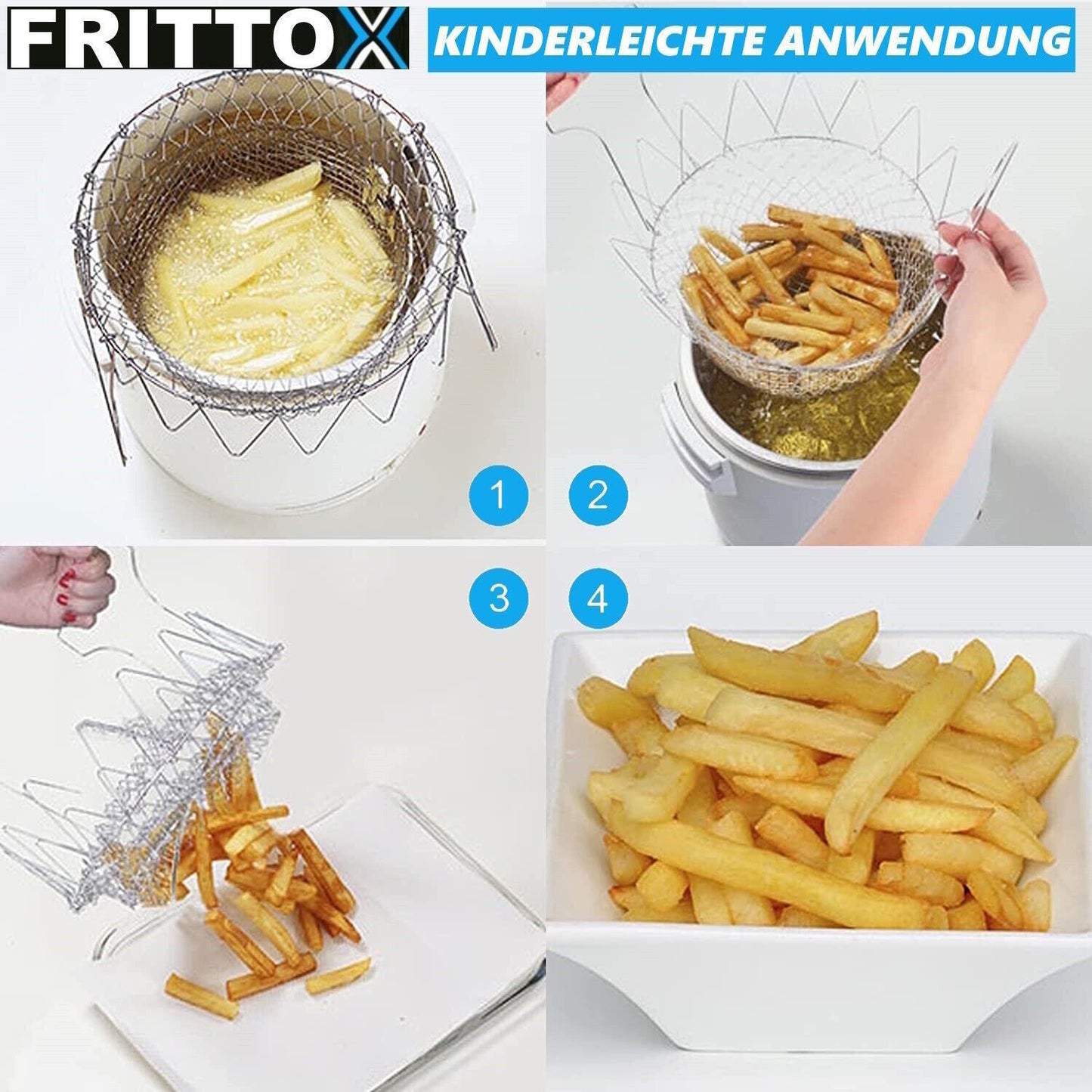 FRITTOX Frittierkorb Edelstahl Topf Filtersieb Faltbar Sieb Frittierkörbchen