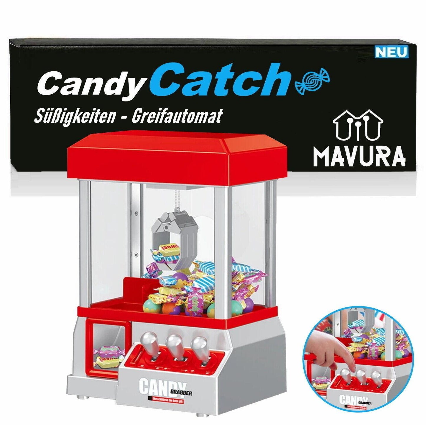 CANDYCATCH Süßigkeiten Greifautomat Candy Grabber Mini Süßigkeitenautomat ab 3J.