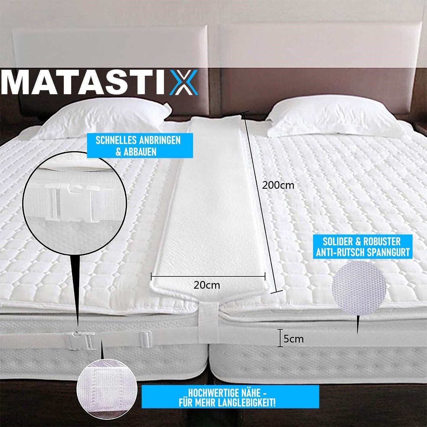 MATASTIX Liebesbrücke Spanngurt Matratzenverbinder Ritzenfüller Matratzenkeil