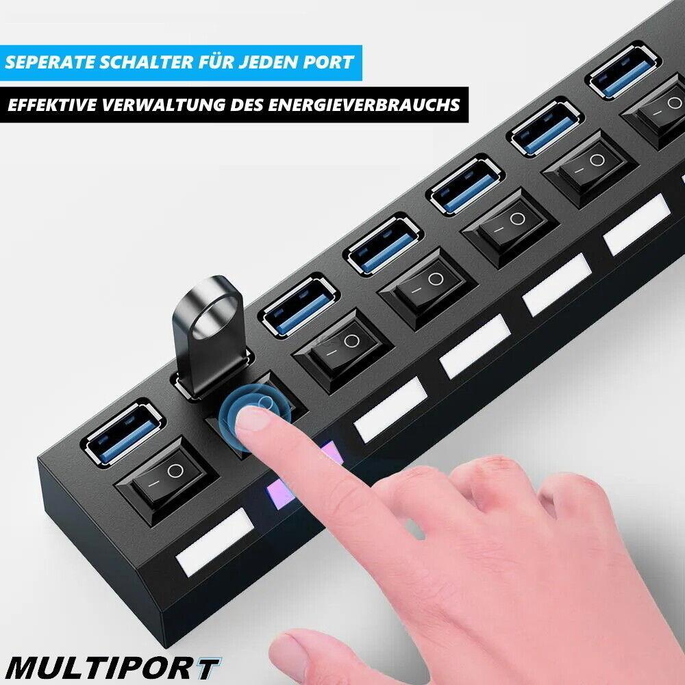 MULTIPORT USB Hub 7-fach Port Splitter Adapter Superspeed Datenhub Verteiler