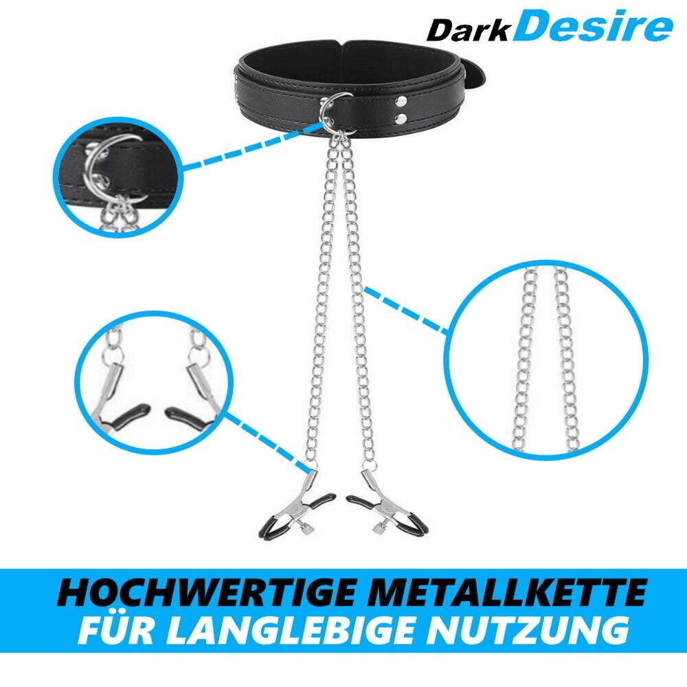 DarkDesire BDSM Fetisch Nippel Klemmen mit Halsband Einstellbare Brustklemmen