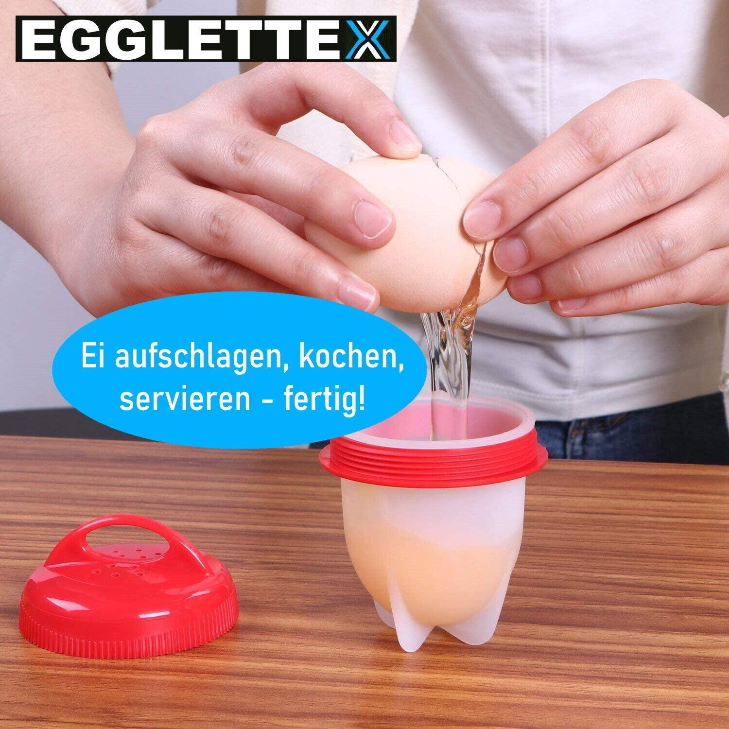 EGGLETTEX Eierkocher ohne Schale Eierbecher Silikon Eierform Egglettes [6er Set]