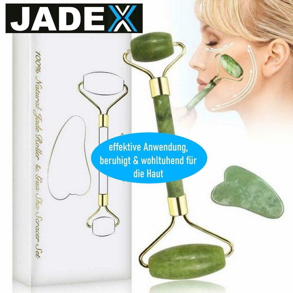 JADEX Premium Jade Roller Set Face Roller Massagegerät Gua Sha Gesichtsmassage