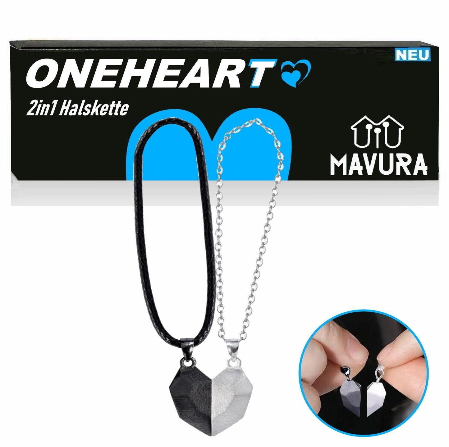 ONEHEART Herz Doppel Halskette Magnet Paar Kette Pärchen Liebe Valentinstag