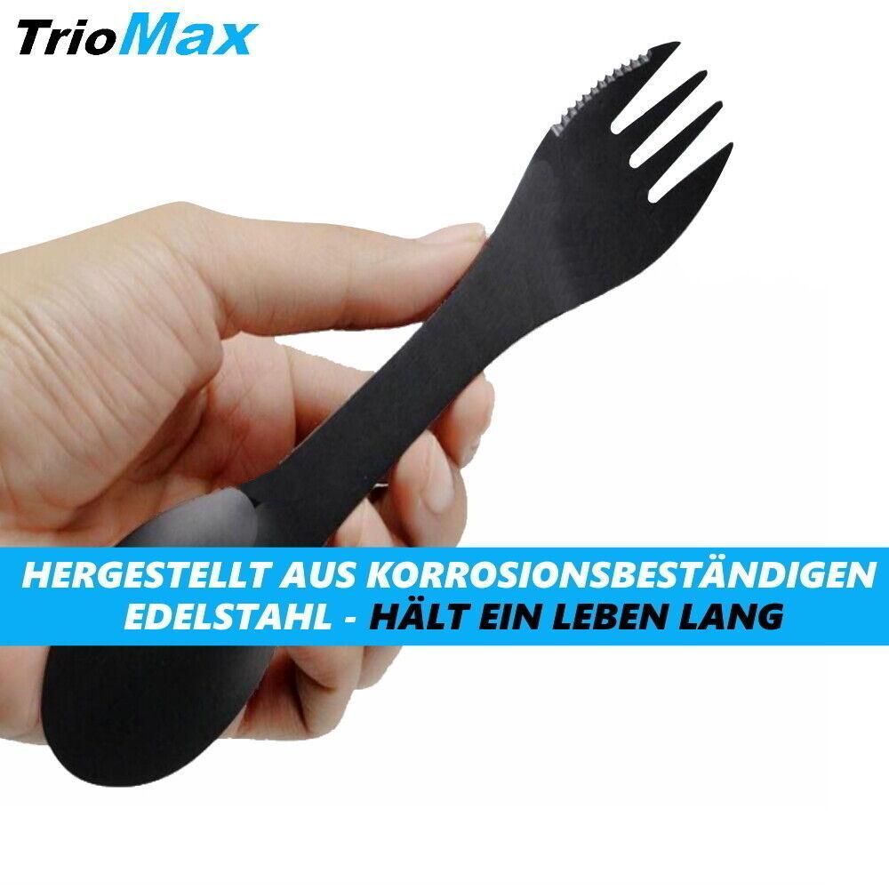 TrioMax Camping Besteck Outdoor Löffel Messer Gabel 3in1 Essbesteck Edelstahl