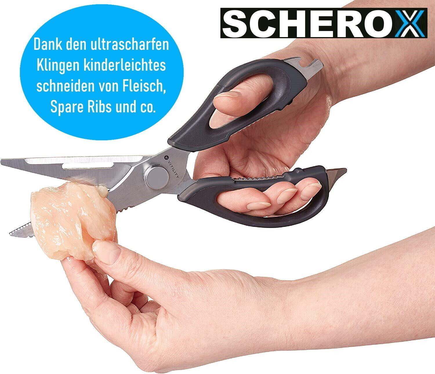 SCHEROX Multifunktionale Küchenschere Haushaltsschere Allzweckschere Edelstahl