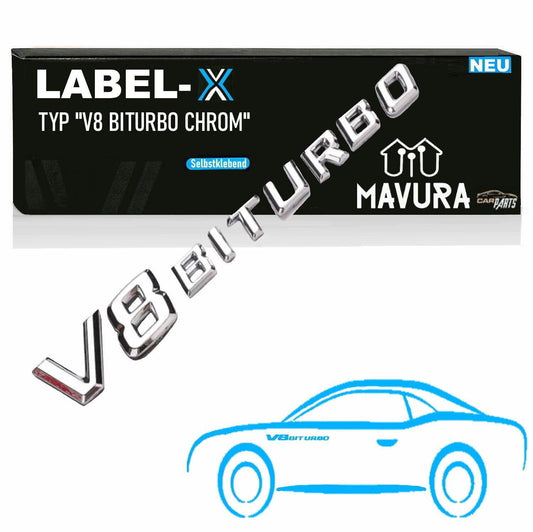 LABEL-X V8 Biturbo Schriftzug 3D Emblem Chrom G63 S63 SL63 CL63 C63 CLS63 AMG