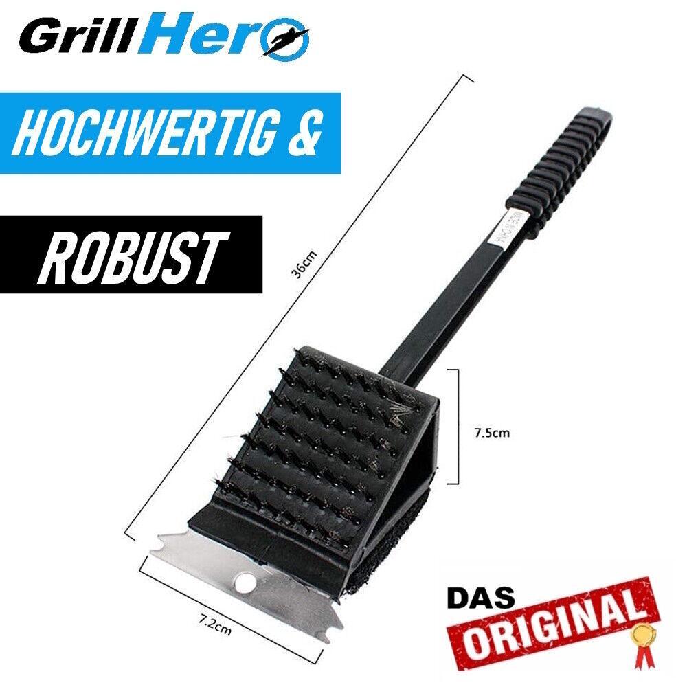 GRILLHERO 3in1 Grillreinigungsbürste Profi Grillbürste Grill Grillrost rostfrei