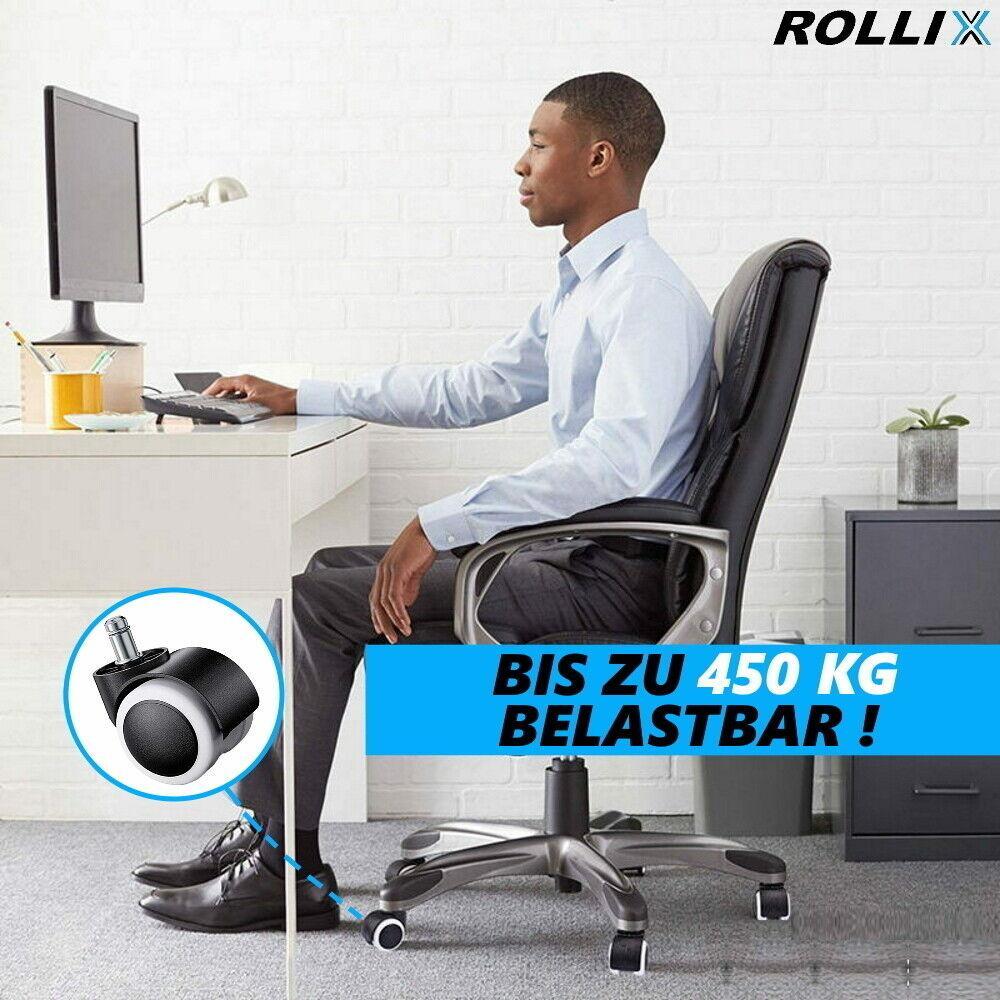 ROLLIX Bürostuhlrollen Hartbodenrollen Stuhlrollen leise & kratzfrei 11mm 5erSet