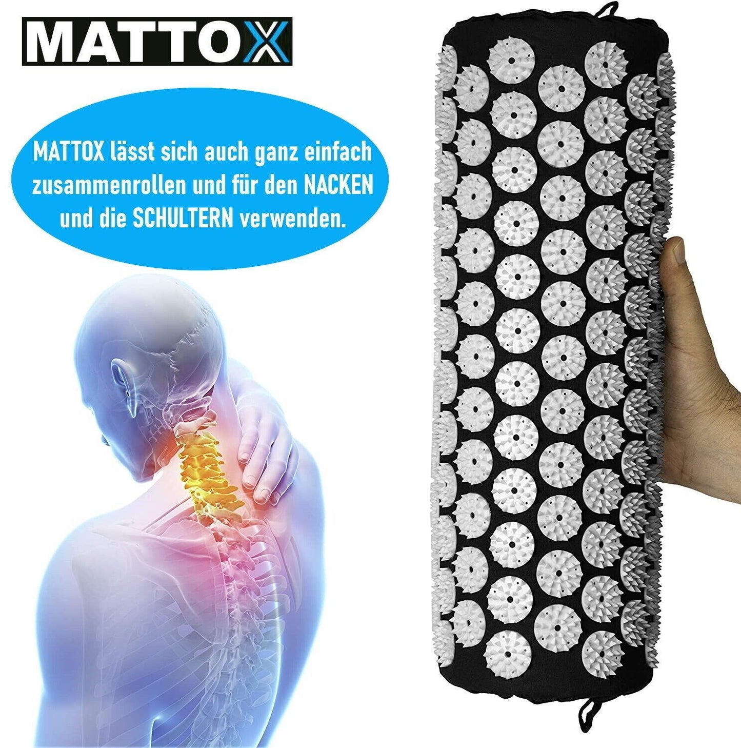 MATTOX Akupressurmatte Fakirmatte Nagelmatte Entspannung Yoga Matte Kissen 2in1