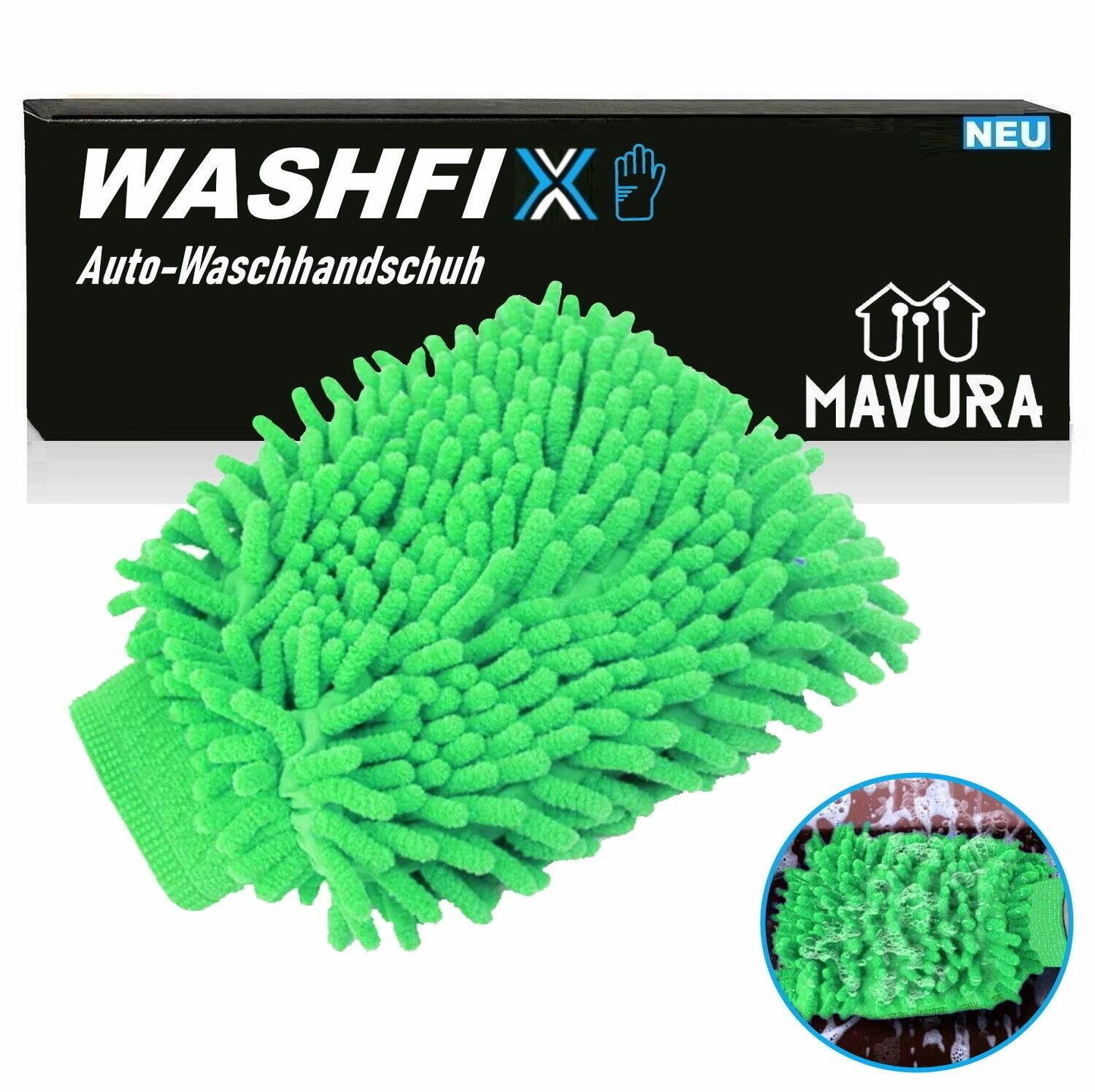 WASHFIX Profi Autowaschhandschuh Mikrofaser Handschuh Autoschwamm Waschbürste