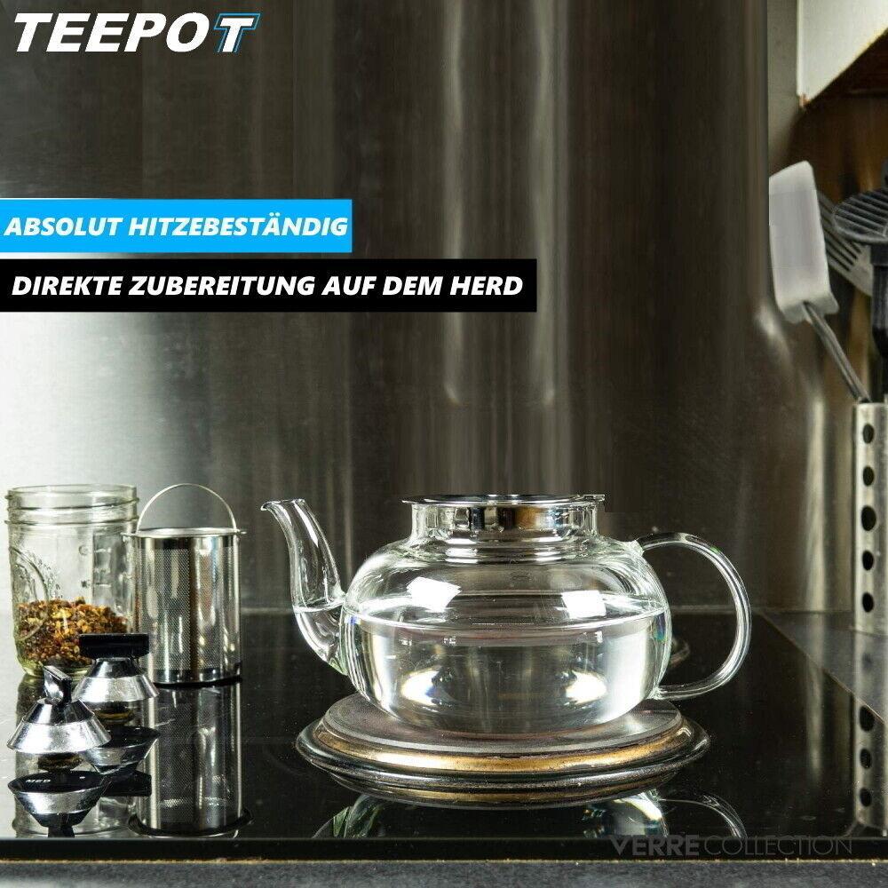 TEEPOT Teekanne mit Siebeinsatz Glaskanne Glasteekanne mit Teesieb Teebereiter