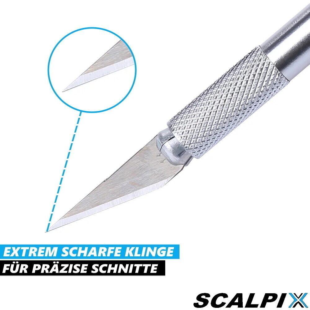 SCALPIX Bastelmesser Skalpellmesser Set Präzisionsmesser Schnitzmesser 16tlg