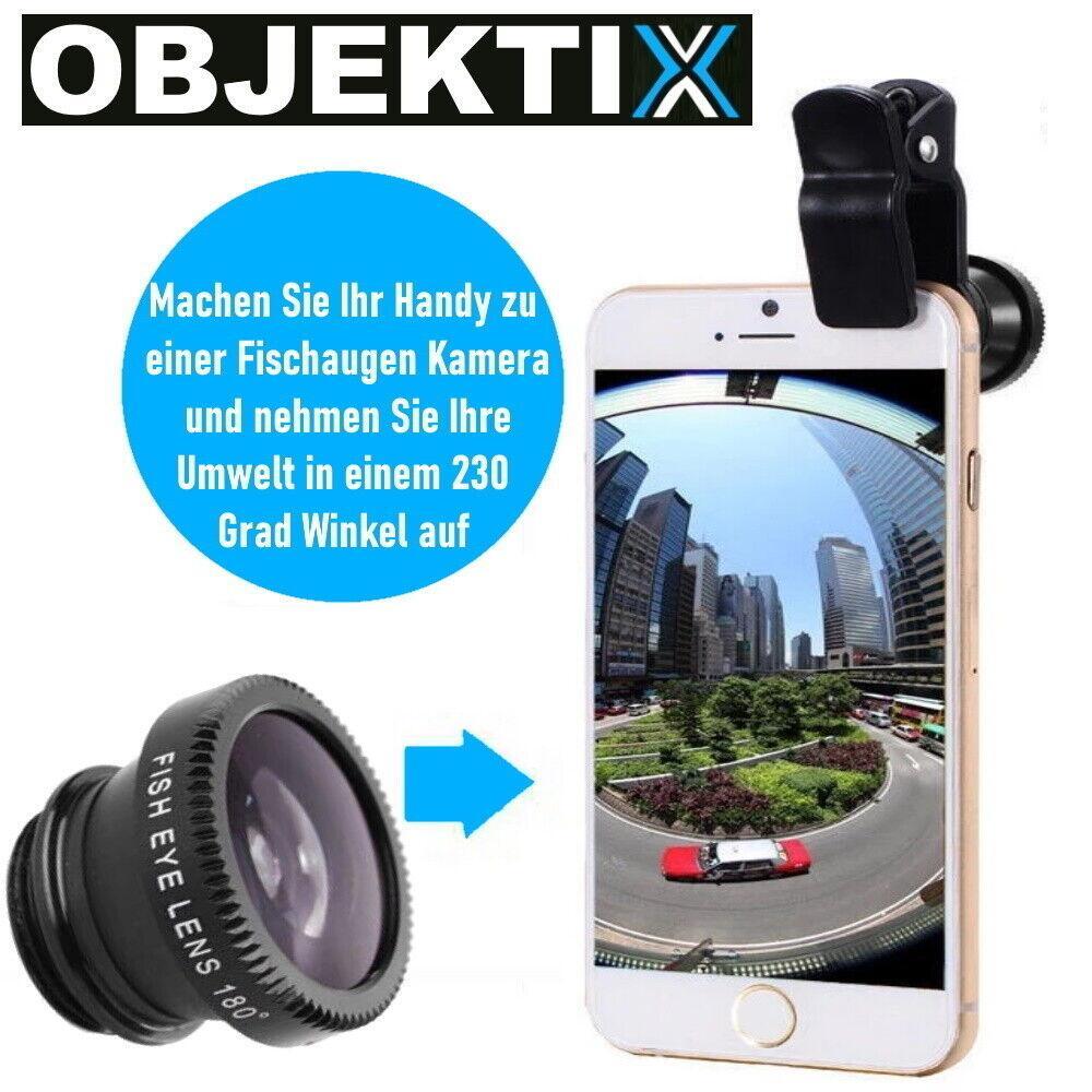 OBJEKTIX Handy Objektiv Set Smartphone Linsen Fisheye Weitwinkel Makro Kamera