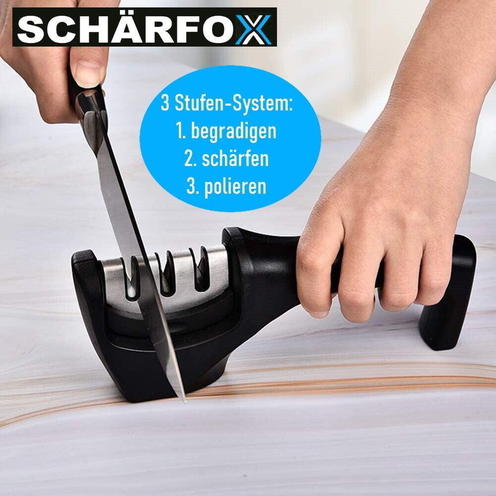 SCHÄRFOX Profi Messerschärfer Messerschleifer 3 Stufen Diamant Klingen Schleifer