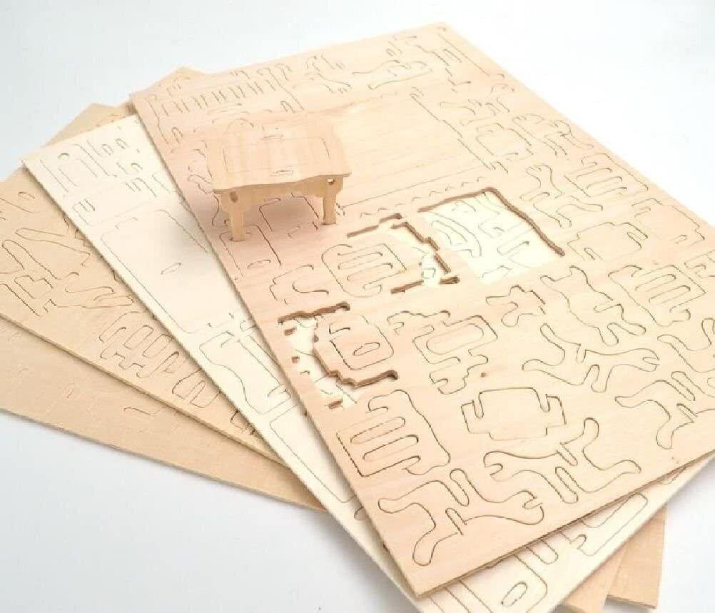 WoodArt Puppenmöbel Holz Bausatz Mini Puppen Möbel DIY Set 3D-Puzzle [34tlg]