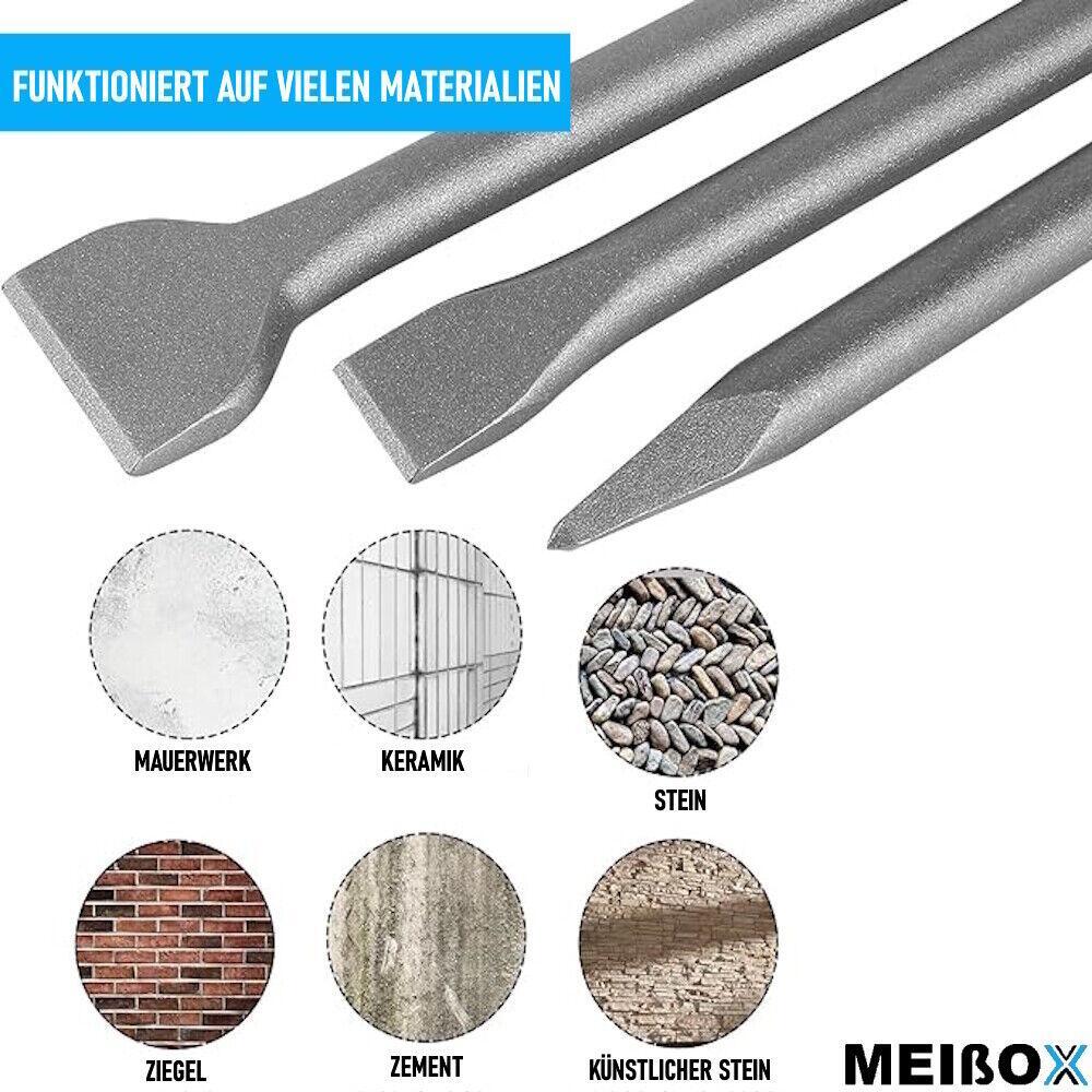 MEIßOX Meißel Set SDS Plus Meissel Flachmeißel Spitzmeißel Spatmeißel 3tlg