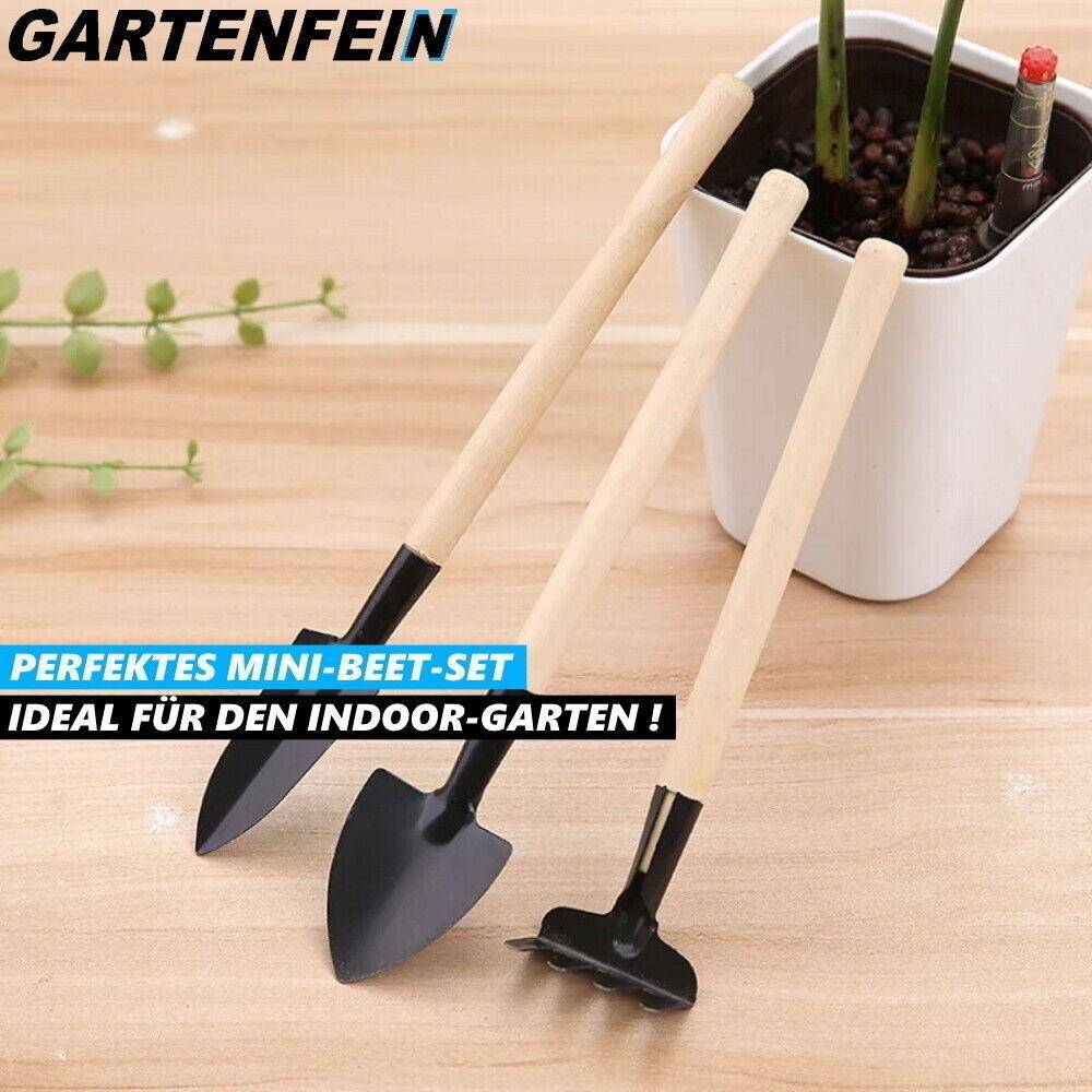 GARTENFEIN Mini Gartenwerkzeug Gartengeräte Set Schaufel Rechen Spaten 3teilig
