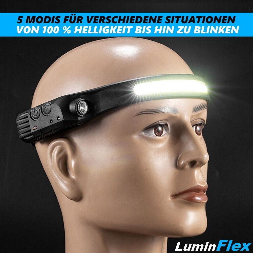 LuminFlex LED Stirnlampe Kopflampe COB 5 Modi 230° aufladbar wasserdicht extrem