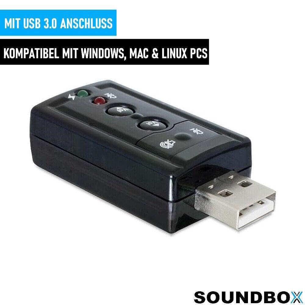 SOUNDBOX USB Soundkarte externer Soundadapter 7.1 Surround 3D Effekt Laptop PC