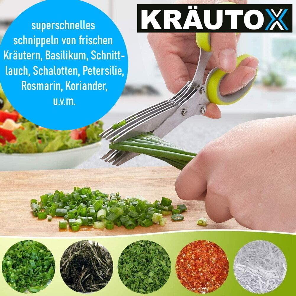 KRÄUTOX Kräuterschere 5 Klingen Edelstahl Kräutermesser mit Reinigungskappe