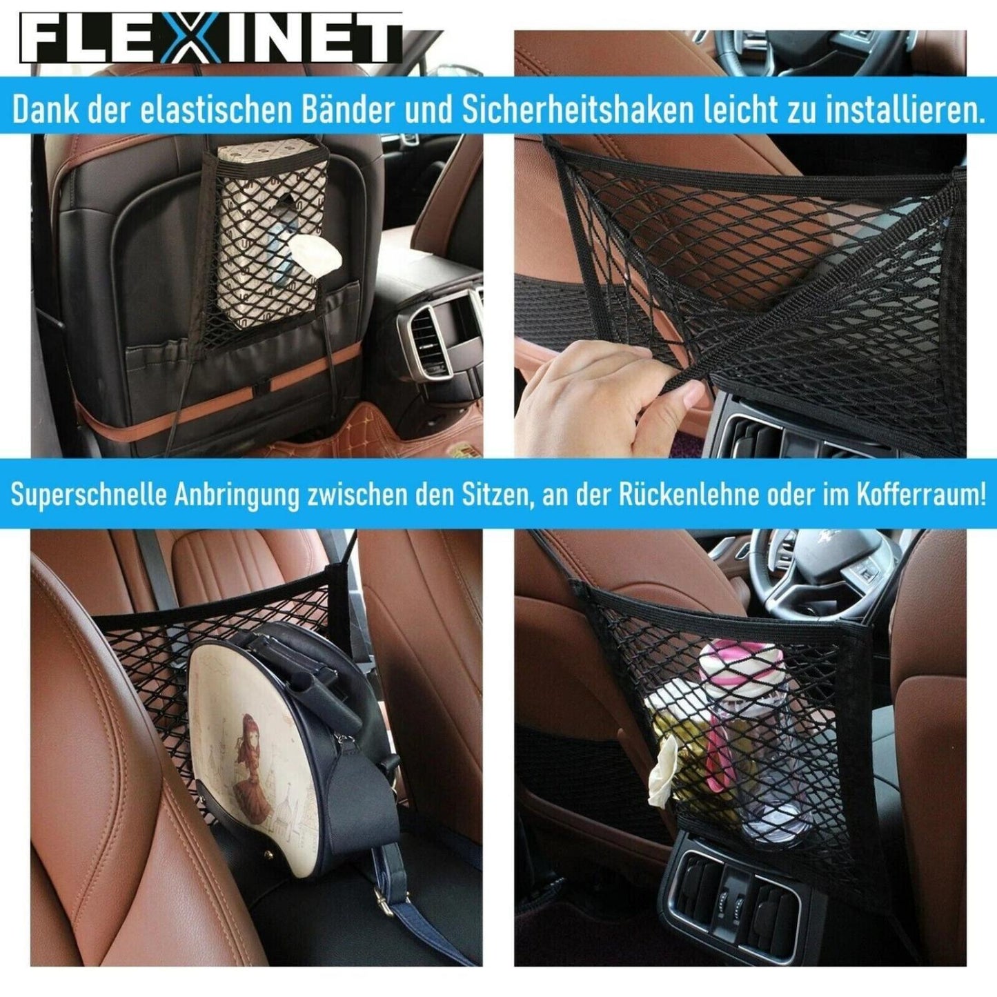 FLEXINET Auto Netztasche Ablage Netz Organizer Schutznetz Trenngitter Hund PKW