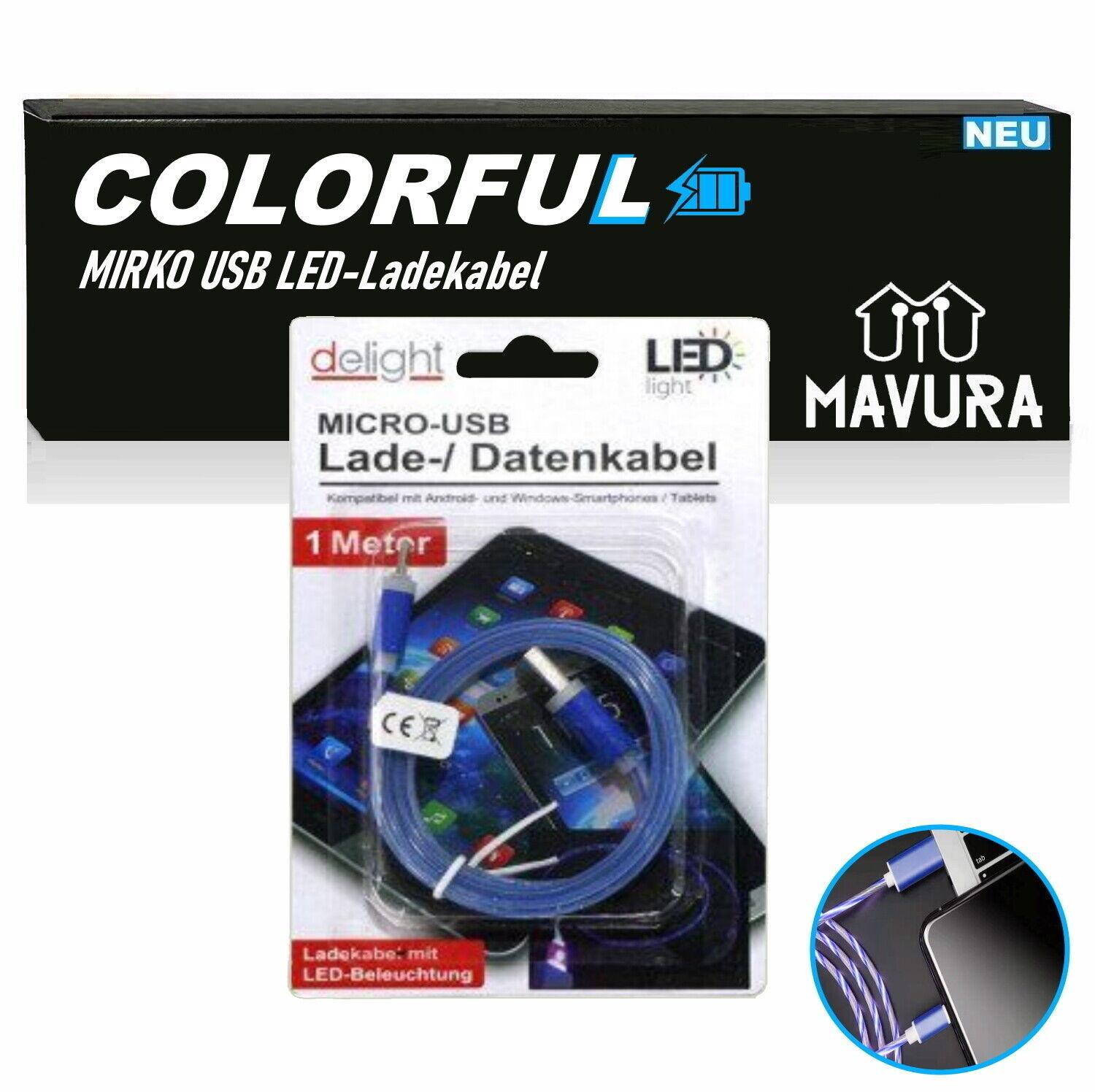 COLORFUL MICRO USB LED Ladekabel / Datenkabel Leuchtkabel für Samsung HTC LG 1m