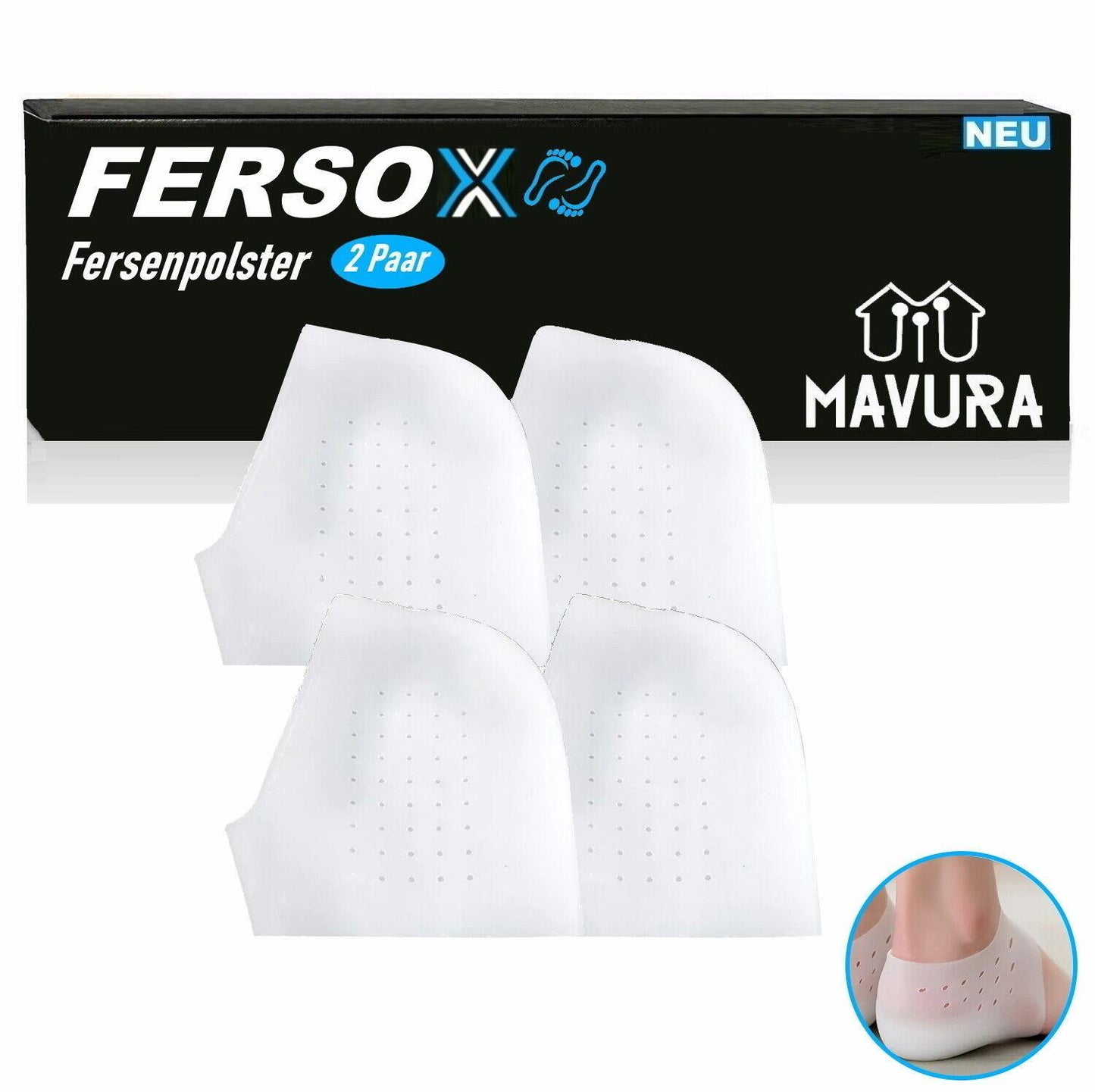 FERSOX Silikon Fersen Schutz Pads Fersenschoner Gelsocken Fersenpolster [2er]