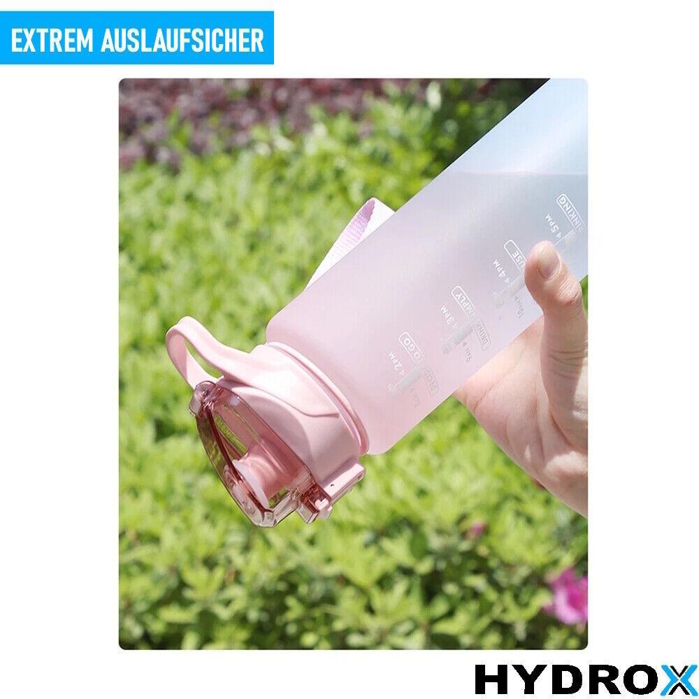 HYDROX Trinkflasche mit Zeitmarkierung Sportflasche Wasserflasche Sport Yoga 1L