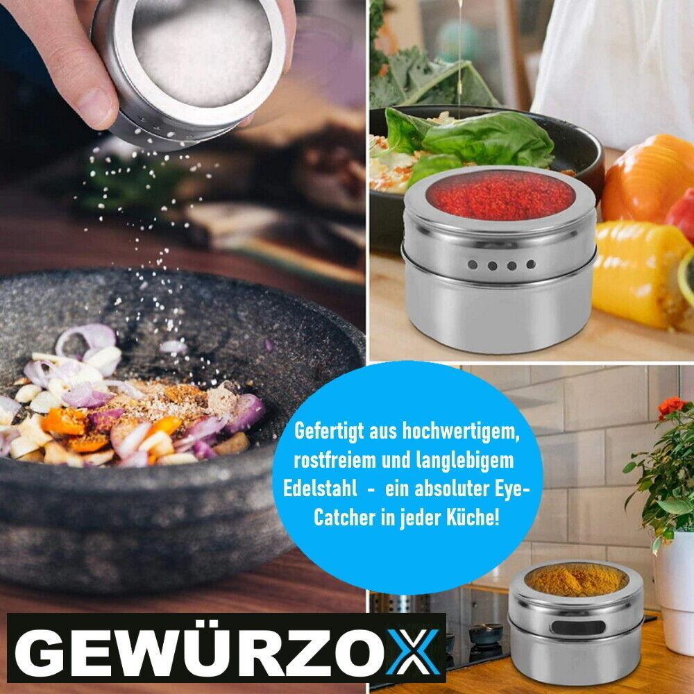 GEWÜRZOX Gewürzdosen Gewürzstreuer Gewürzregal Edelstahl Gewürzgläser magnetisch