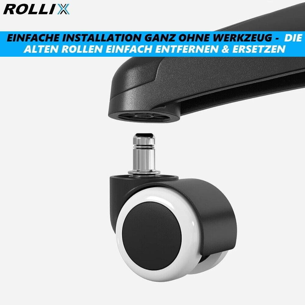 ROLLIX Bürostuhlrollen Hartbodenrollen Stuhlrollen leise & kratzfrei 11mm 5erSet