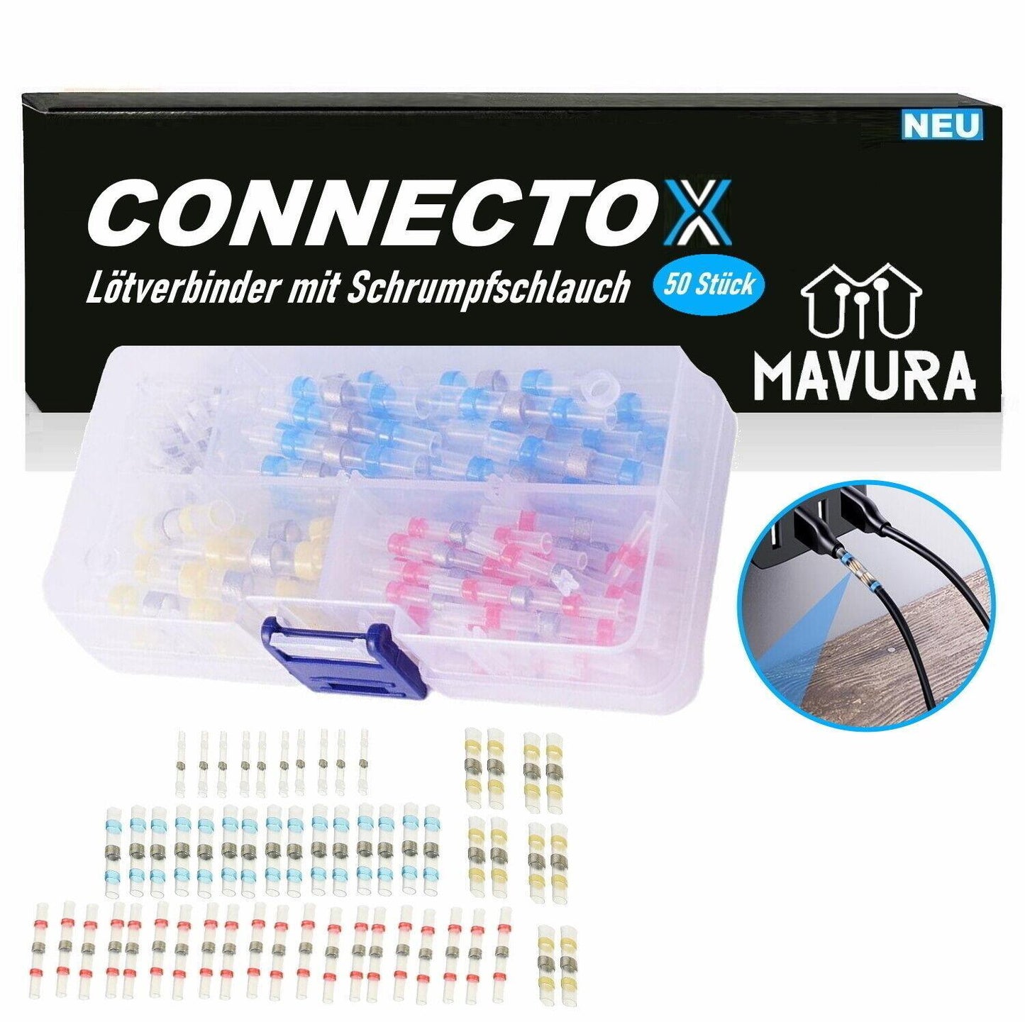 CONNECTOX Lötverbinder Set Schrumpfverbinder Schlauch Kabel wasserdicht 50Stück