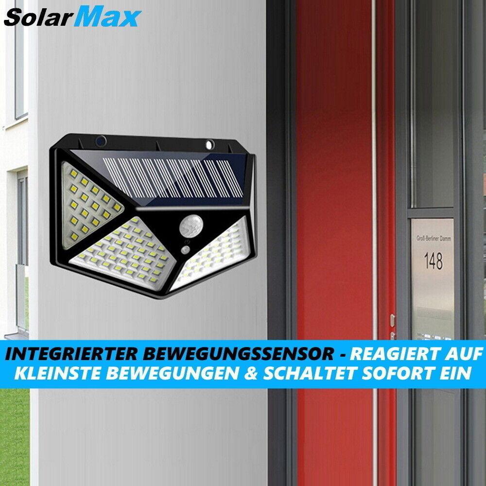 SolarMAX LED Solar Wandlampe Bewegungsmelder Solarlampe für Außen 270° 308 LED