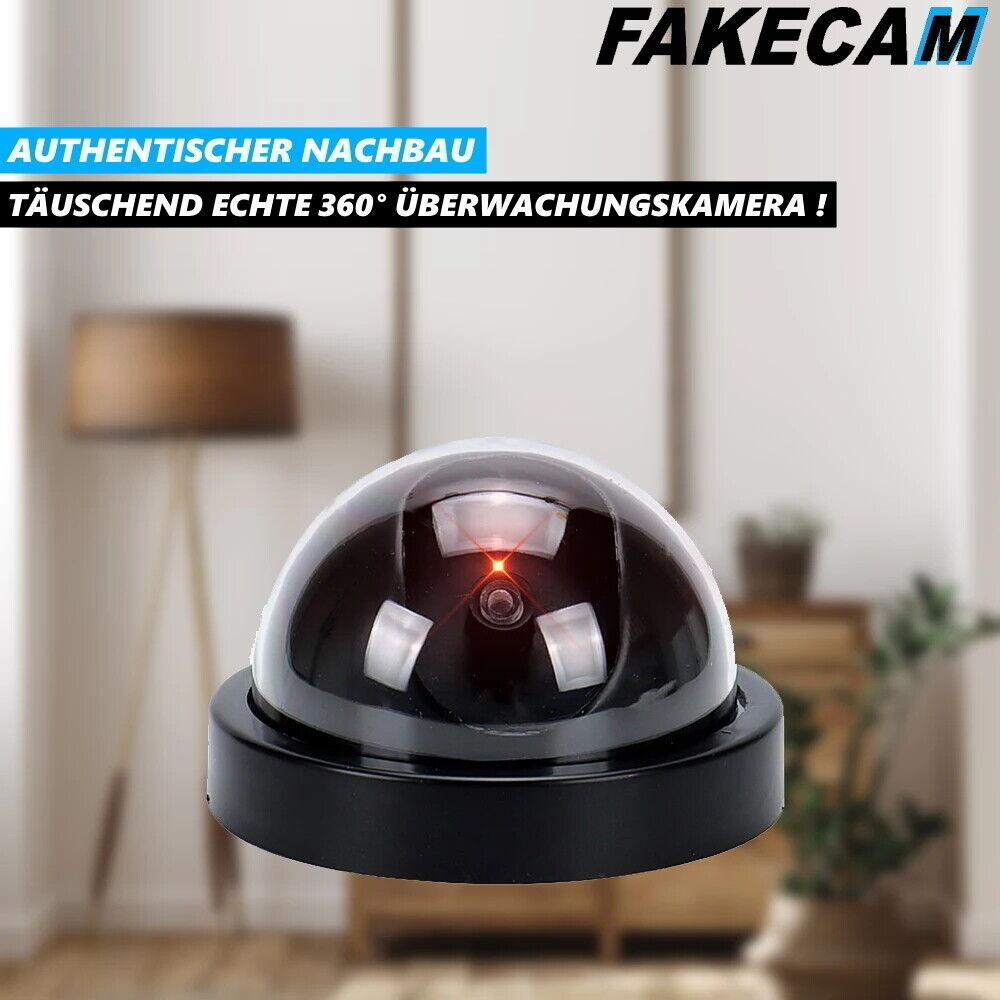 FAKECAM Attrappe Dummy Überwachungskamera Innen & Außen blinkende LED 360° Dome